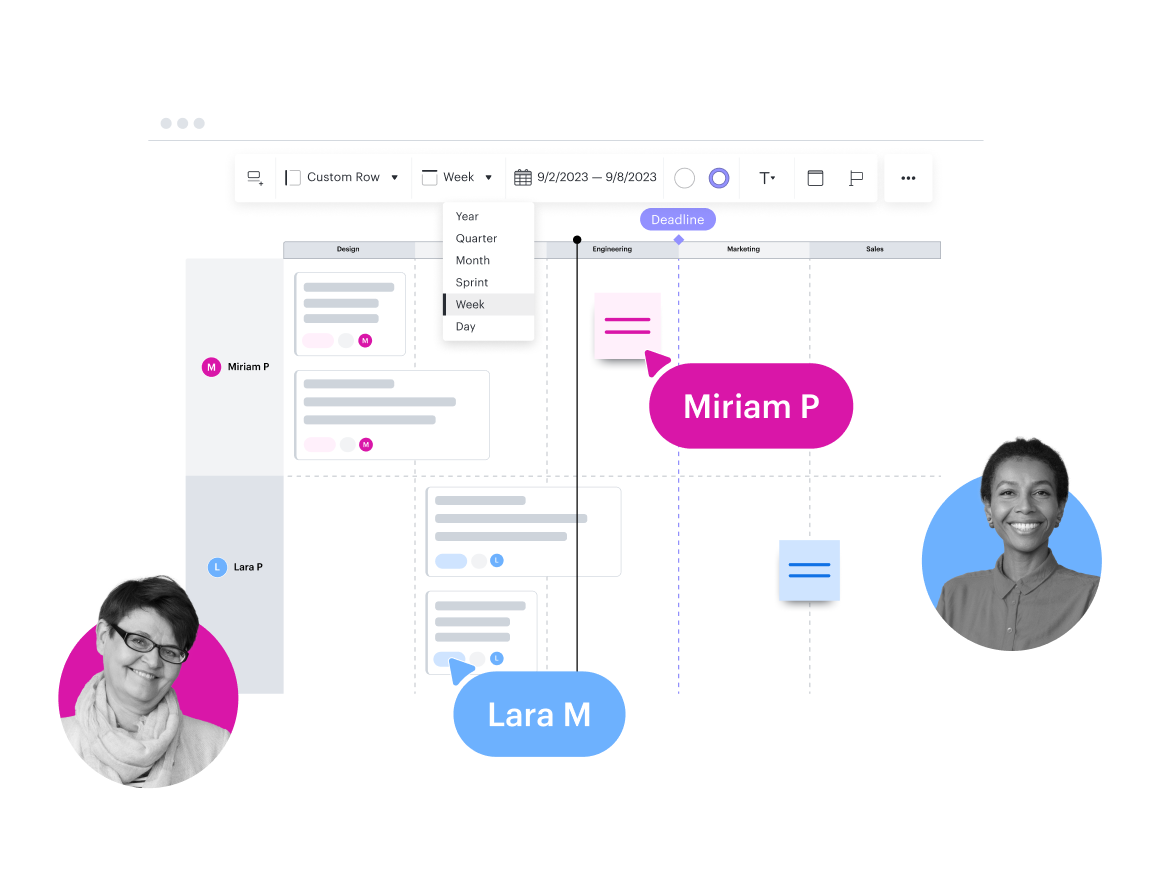 Image conceptuelle d'une table dynamique dans Lucidspark avec des tâches organisées par nom d'équipe